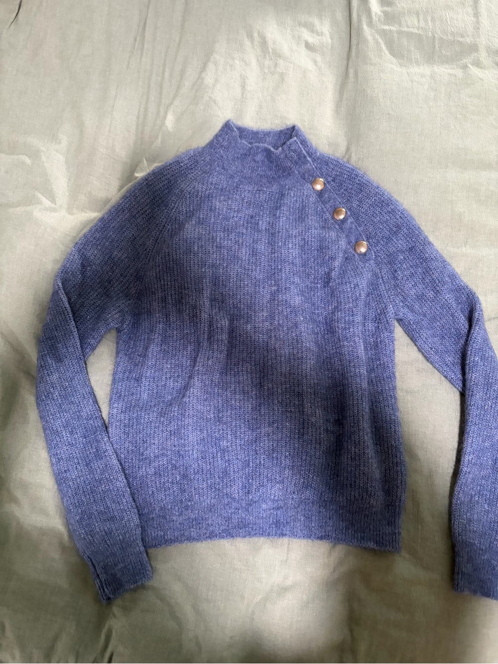 Sezane Blue Mohair Wool Blend Button Sweater XS